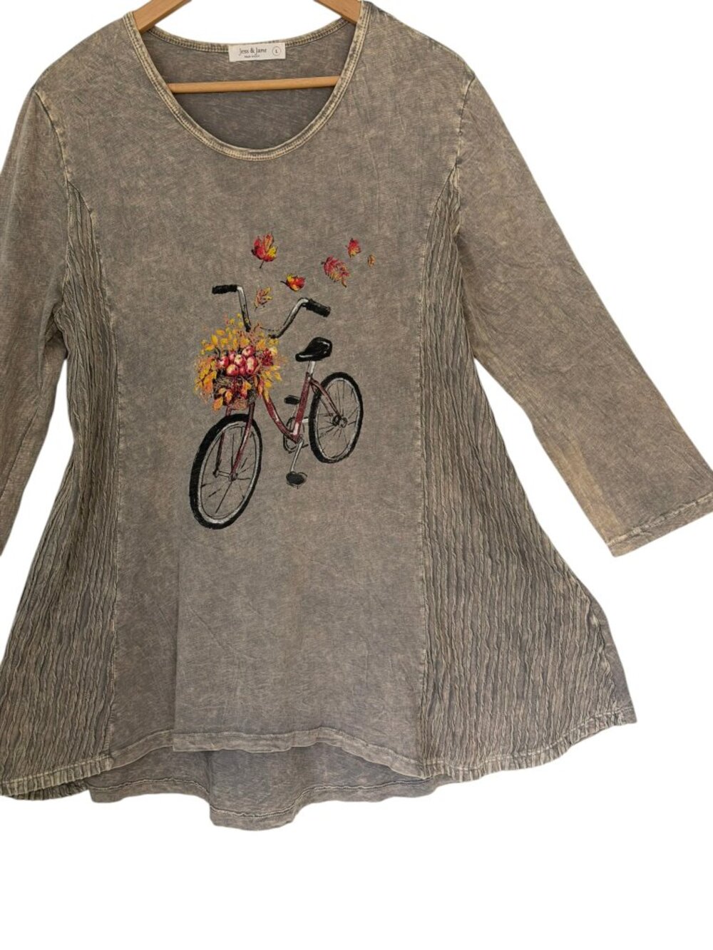 Jess & Jane Cotton Mineral Wash Art-To-Wear Tunic Whimsigoth A-Line Gray USA L